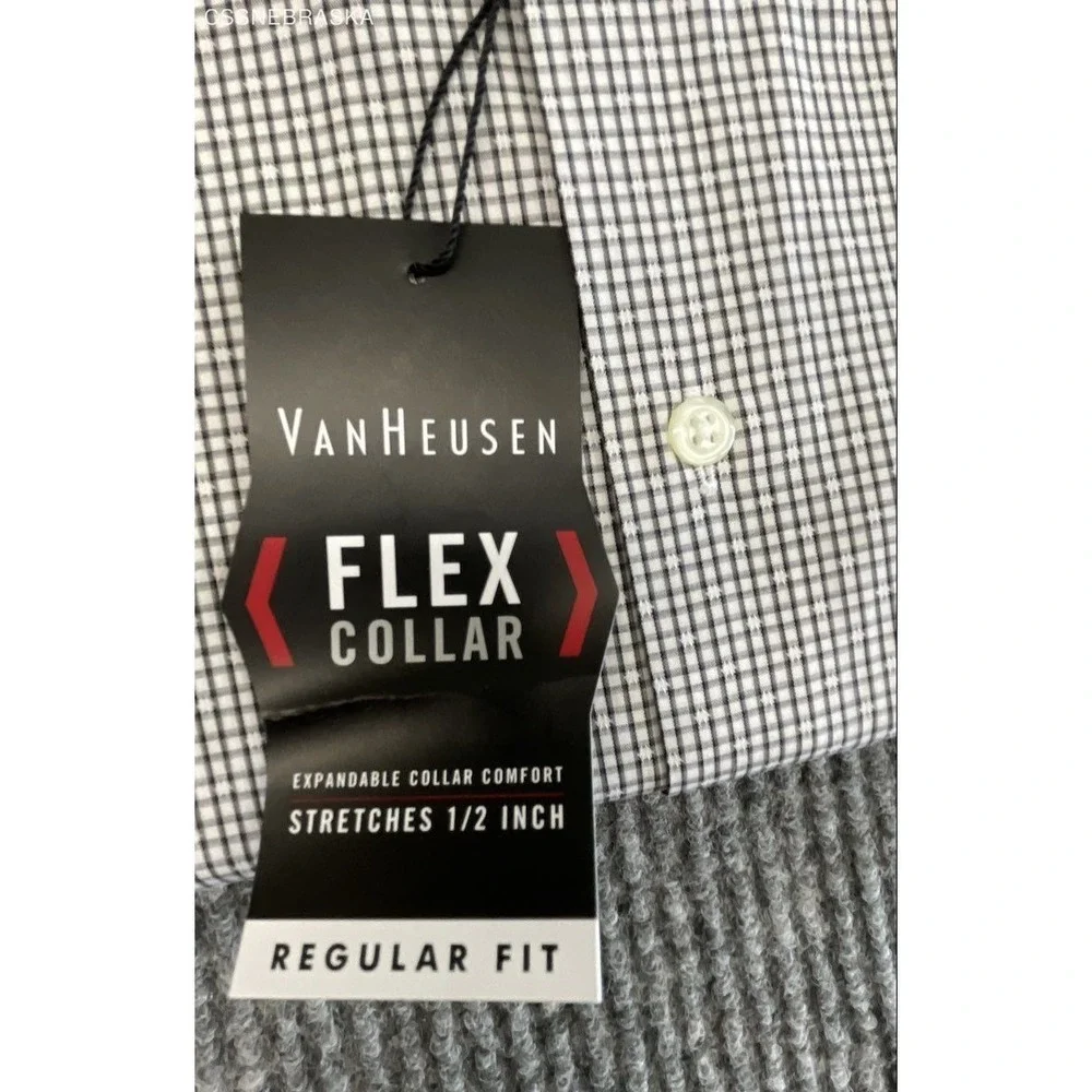 Van Heusen Men's Dress Shirt Flex Collar Regular Fit Black White Check NWT Sz L